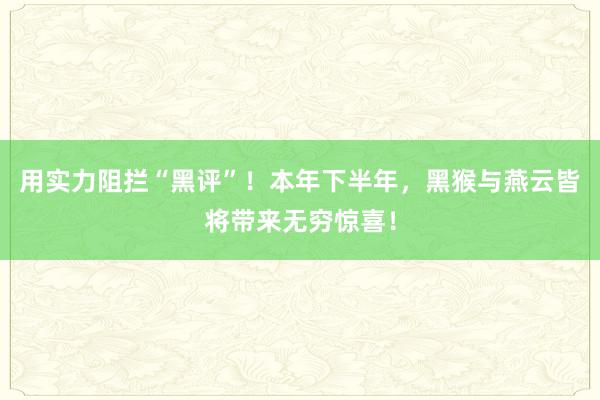 用实力阻拦“黑评”！本年下半年，黑猴与燕云皆将带来无穷惊喜！