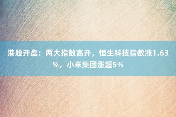 港股开盘：两大指数高开，恒生科技指数涨1.63%，小米集团涨超5%