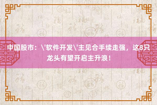 中国股市：'软件开发'主见合手续走强，这8只龙头有望开启主升浪！