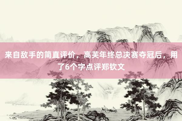 来自敌手的简直评价，高芙年终总决赛夺冠后，用了6个字点评郑钦文